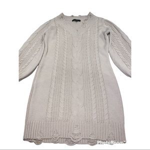 Almost Famous Distressed Long Sleeve Cable Knit Sweater